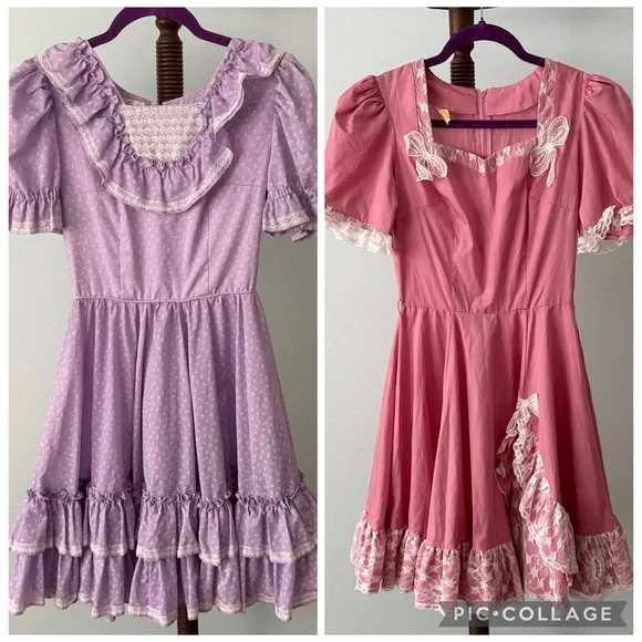 ✨ Vintage Prairie Square Dance Dress Bundle Lace Ruffle Cottagecore XS - Picture 3 of 11
